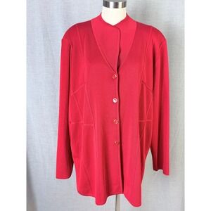 Vintage‎ Misook Red Knit Cardigan Jacket Longline Gold Buttons 3X